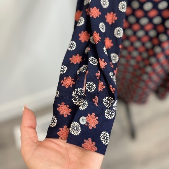 LOFT Dark Blue Long Sleeve Floral Print Midi Dress (S) - Picture 5 of 8